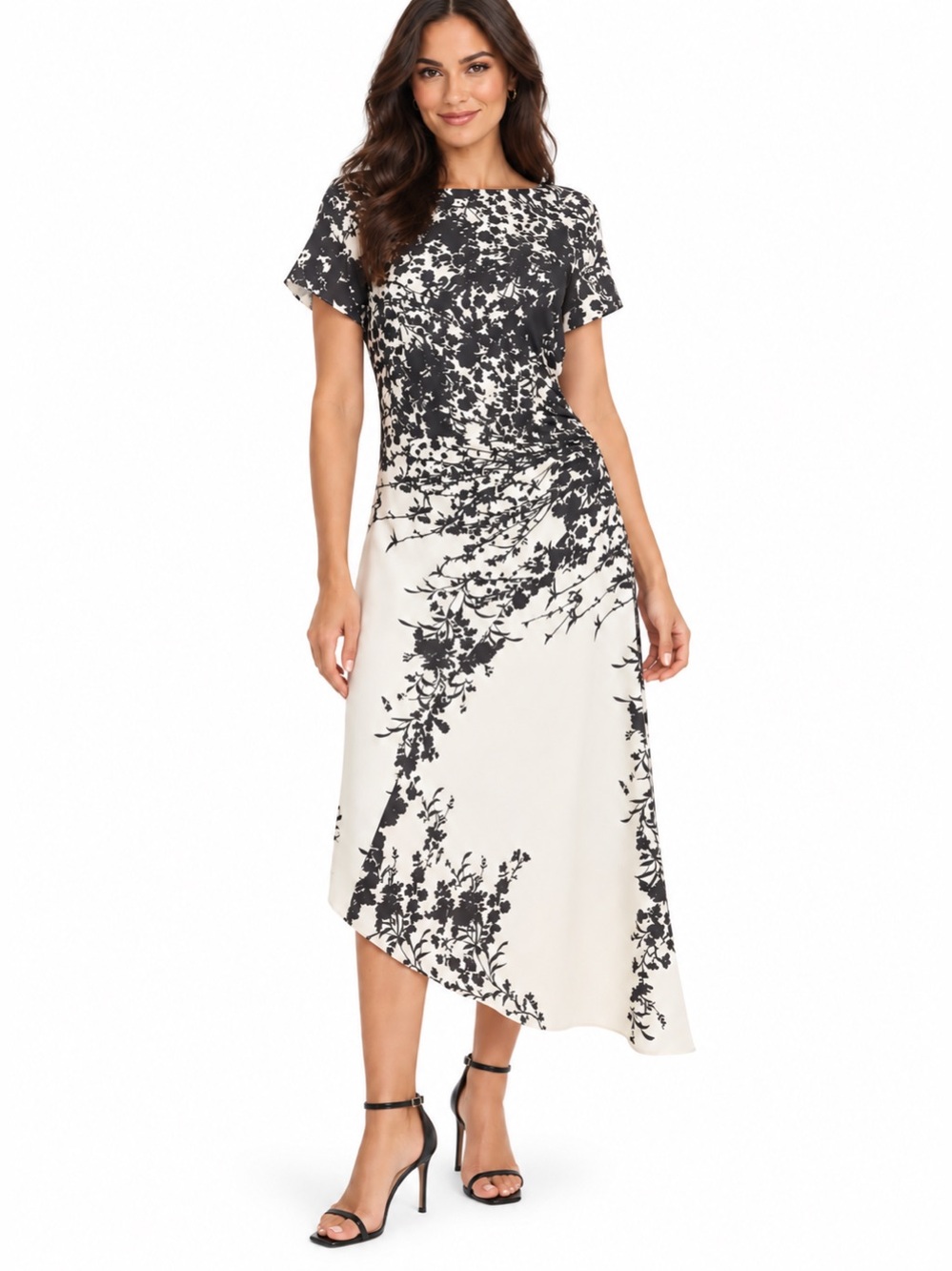 Maggy London Cream Charcoal Printed Georgette Dress NWT Size 14